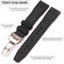 Feyert Fluororubber FKM Watch Strap Compatible with IWC Big Pilot Portofino Mens Sport Waterproof Replacement band 20mm 21mm 22mm Bracelet Butterfly buckle (20mm, BLACK)