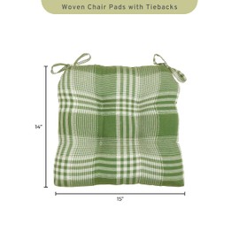 Arlee Chair Cushions for Dining Chairs, Set of 2 - Fiber Filled Chair Pads, Plaid Woven with Tiebacks - Durable Thick Seat Cushions for Kitchen, Office, Patio, 16”L x 16’’W - Brick