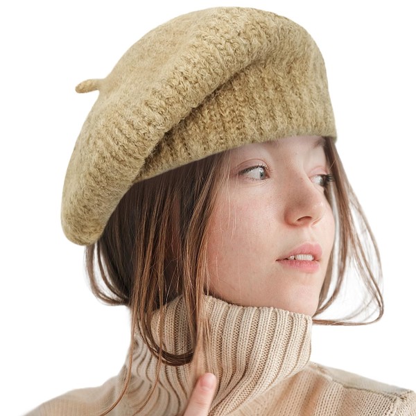 Gllutt Winter Beret Hat for Women Wool Blending Beanie French