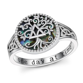 Peireara Sobriety Gifts for Women 925 Sterling Silver Tree of Life Sobriety Rings Sober Gifts Alcoholics Anonymous Gifts for Women (AA Ring 8)