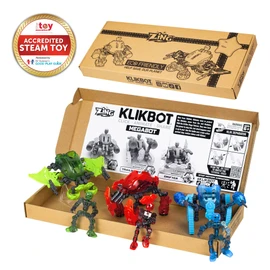 Zing Klikbot Megabots – Pack of Three – Green, Blue and Red - Toy Figures with Unique Accessories – for Kids 8 Plus