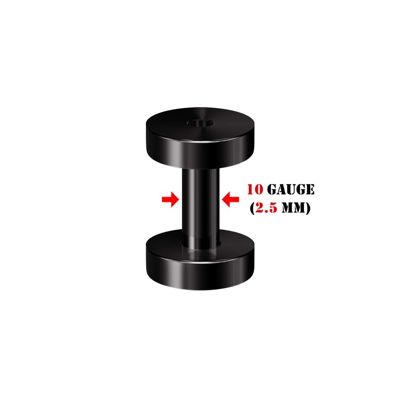 BIG GAUGES Pair of Stainless Steel 10g Gauge 2.5mm Black