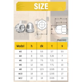 Caianwin M6 Dome Nut Caps 20Pcs, DIN 1587 Stainless Steel A2 V2 Hex Cap Nuts for Screws and Bolts