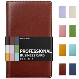 Sooez Leather Professional Business Card Book Holder Organizer, 240 Capacity Credit Card Booklet, PU Name Cards Holder Storage File for Men Women, Brown