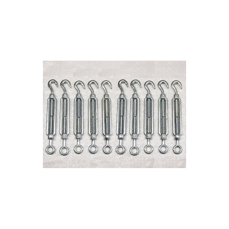 Hook to Eye Turnbuckle Galvanised Open Body Straining Screws x10