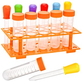 ZENFUN 12 Pieces Jumbo Test Tubes with Stand, Plastic Test Tubes for Primary Science, 5 Pieces Jumbo Test Tubes, 6 Pieces Liquid Droppers Silicone and 1 Piece Storage Stand, Multi-Color
