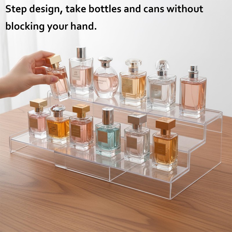 Mowhut 3-Tier Clear Perfume Organizer, Adjustable & Extendable Perfume Tray,