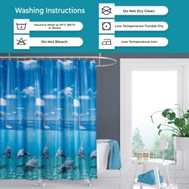 Tropik Home Beautiful extra long shower curtain Wide 240cm x Length 200cm rings included (Dolphin) (W240 x L200cm)