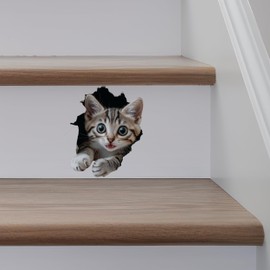 Tabby Cat Decal - Wall Hole Cat Sticker with 3D Effect