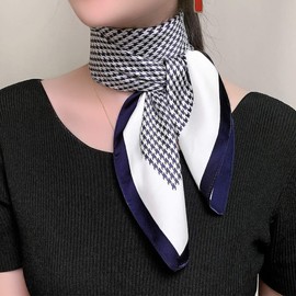 LumiSyne Silk Scarf, Women's, Retro Houndstooth Pattern Square Scarf, Spring and Autumn, Warm Mulberry Silk, INS Style Handkerchief, Work Wear, Stylish Decoration, Handkerchief, Headwear, Hair