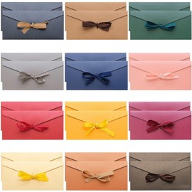 Pack of 24 Envelopes, Kraft Paper, Colourful, 22 x 10.8 cm, Coloured Envelopes with Ribbon, 12 Colours, Retro Beautiful Envelope with Ribbon, Vintage Envelopes, Gift Envelope for Christmas, Birthday,