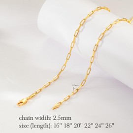 PPRLIFE Gold Necklace for Women & Men 14K Gold Chain Necklace for Women Unisex 2.5mm Wide Paperclip Chain Necklaces Non Tarnish Paperclip Necklaces Jewelry 16” - 26” (18in)