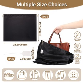 Ewen 23.6x19.6in Satin Dust Bags for Handbags, 7 Pack of Black Storage Bag for Shoes and Boots, Dustproof Silk Bags with Drawstring for Travel, Dust Cover Bag for Purse Clothing, Closet Organizers