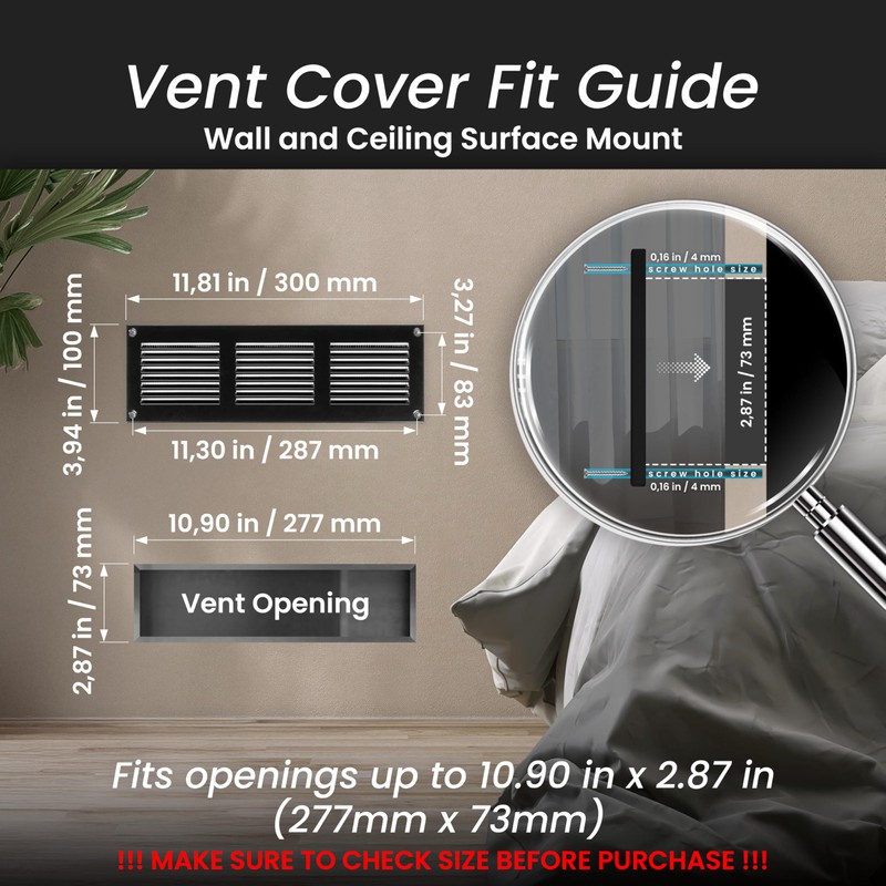 Repa Market 2-Pack 12x4 Inch Air Vent Cover/Black Galvanized Steel