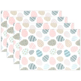 Happy Easter Day Cute Eggs Table Mats Placemats Set of 6 Easter Day Bunny Tail Rabbits Flowers Kitchen Mat Dining Place mat Heat-Resistant Easy Clean Holiday Kitchen Table Accessory 12x18 IN