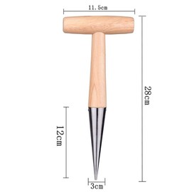 11 inch Stainless Steel Dibber, Light Weight Wooden Handle Garden Dibber, Gardening Hole Puncher, Soil Puncher Seedling Tools