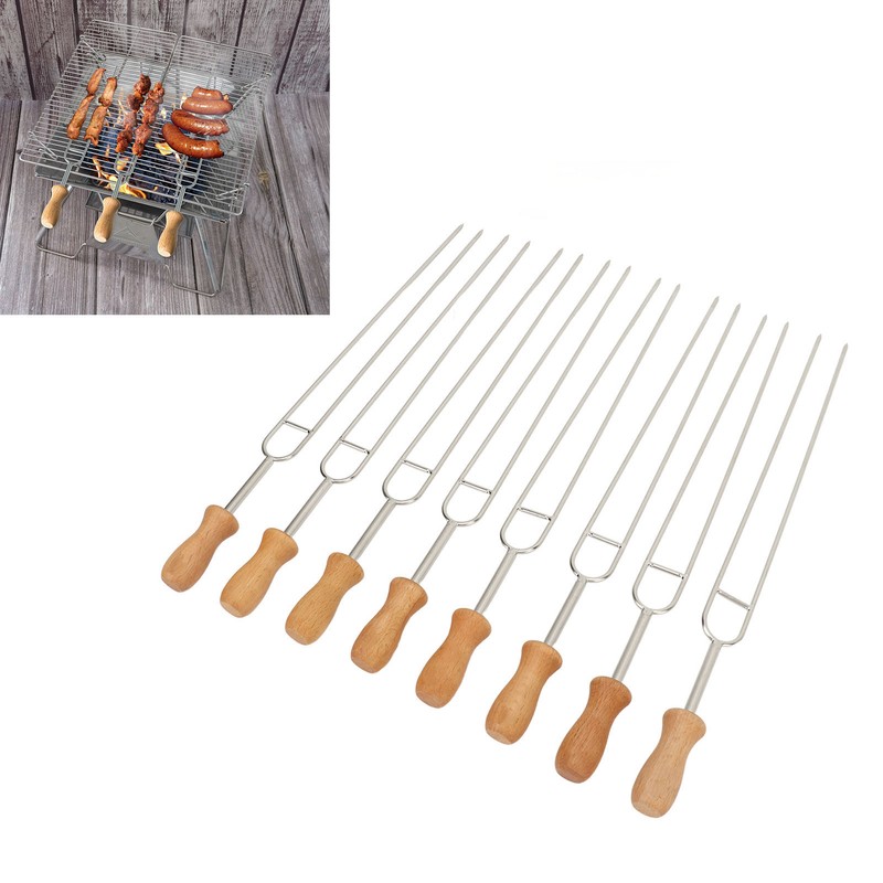 8 Pcs Stainless Steel Barbecue Fork Roasting Stick with Temperature