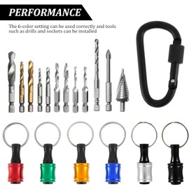18Pcs 1/4" Hex Shank Screwdriver Bit Holder, Extension Bar Keychain Drill Screw Adapter Drill, Portable Carabiner Screwdriver Drill Bits Holder for Screwdrivers, Flexible Drill Bit Extension Set