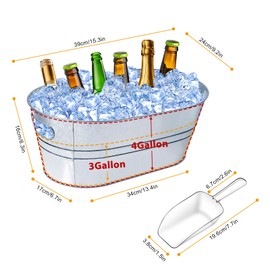 4 Gallon Ice Buckets for Parties, IKAYAS Galvanized Metal Ice Bucket Ice Tub with Scoop for Cocktail Bar Mimosa Bar Supplies, Large Champagne Bucket Beer bucket Metal Tub (4 Pack)