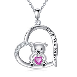 DAYLINLOVE Teddy Bear Necklace 925 Sterling Silver Teddy Bear Heart Pendant Necklace animal Jewelry Gifts for Women