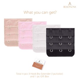 BEADNOVA Bra Extension 3 Hook Bra Back Extender for Plus Size (4pcs, Pink Mix)