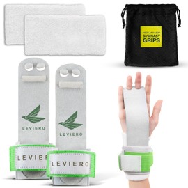 LEVIERO Gymnastics Grips Set, Grips for Gymnastics Girls, Dowel Grips with Soft Leather, Hook and Loop Wrist Straps, and Adjustable Finger Holes, for All Ages - (White, 00)
