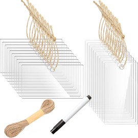 20 Pcs Reusable Acrylic Basket Label with Hanging String, Square Clear Tag Equipped for Message BoardSigns, Storage Box Classification, Birthday Parties, Plants,Gift