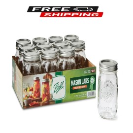 Ball Regular Mouth 16oz Pint Mason Jars with Lids & Bands, 12 Count
