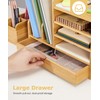 Cozivolife Bamboo Desk Organizer with File Holders, Wooden Table Files
