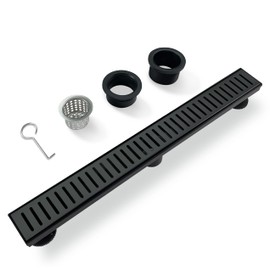 TECFORG 24 Inch Black Linear Shower Drain with Removable Capsule Pattern Cover Grate Accessories and SUS304 Stainless Steel CUPC Certificate (24 inch)
