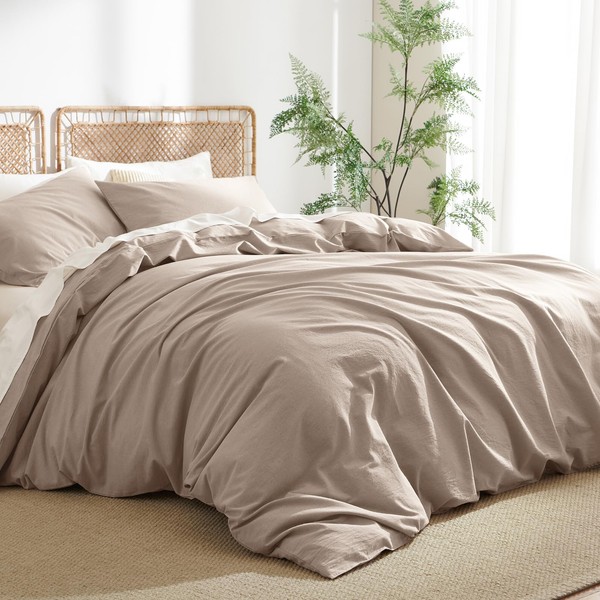 Nayoroom Khaki Duvet Cover Queen Size 100% Washed Cotton Minimalist