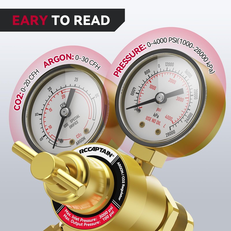 ARCCAPTAIN Argon CO2 Regulators Gauges Gas Welding, Regulator for MIG