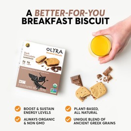 Olyra Dark Chocolate Sandwich Breakfast Biscuits, Healthy Snacks for Kids and Adults, Low Sugar, High Fiber, Vegan Organic Cookies, with Ancient Greek Grains, USDA Certified Organic, Non GMO, 12 Packs