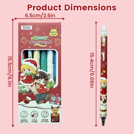 Christmas Erasable Pens 6-Pack – Cute Retractable Gel Pens with Eraser Top, 0.5mm blueful Ink, Kawaii Cartoon Holiday Designs for Journaling Planning School Office Supplies