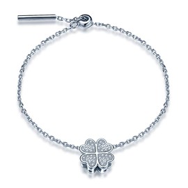 Yumilok Ladies Women Girls Allergen-free 925 Sterling Silver Four Leaf Clover Bracelet Bangle Silver, Silver Silver Zirconia, Cubic Zirconia