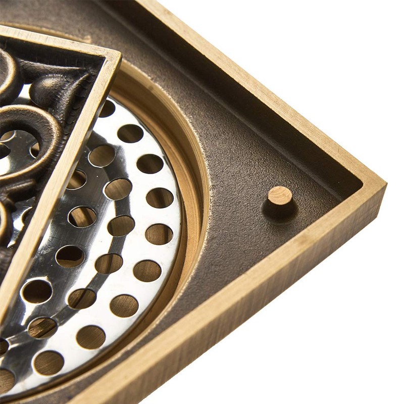 KUNGYO Vintage Bathroom Floor Drain Flower Carved with Brass -