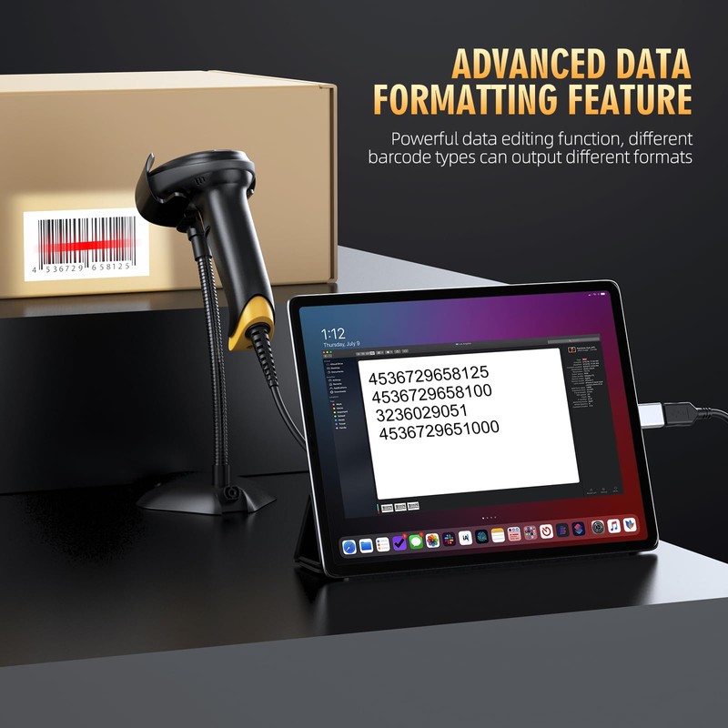 TEEMI 2D Barcode Scanner with Smart Stand USB Wired Handheld