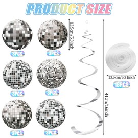 36Pcs Disco Ball Decorations, Disco Party Decor 70s Disco Ball Hanging Swirls Disco Party Hanging Streamer Silver Ceiling Decor for Retro Disco Fever Party Birthday Party Favors Supplies