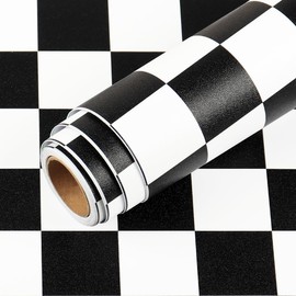 LaCheery Thick Checkered Contact Paper Decorative Self Adhesive Checkered Wallpaper Removable Black and White Wall Paper Peel and Stick Wallpaper for Bathroom Backsplash Shelf Drawer Liners 15.8"x80"
