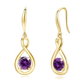 FANCIME Amethyst Dangle Drop Earrings 925 Sterling Silver Yellow Gold Plated Dainty Infinity Purple Gemstone February Birthstone Earring Fine Jewelry Birthday Gifts for Her Women