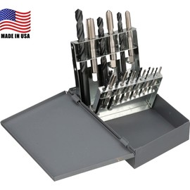 Chicago Latrobe 52541 HM18 High-Speed Steel Jobber Length Drill Bit and Tap Set with Metal Case, Black Oxide Drill Bits/Uncoated Taps, Metric, 18-piece, Metric Drill Bit Sizes, M2.5 to M12 Tap Sizes