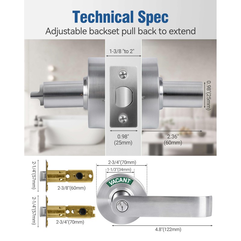 Polar Tangro 2 Pack Privacy Indicator Door Lock, ANSI Grade