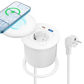 Pindus Presa da incasso con USB-C PD 30 W e ricarica Qi da 15 W, diametro 80 mm