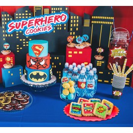 Superhero Cookies 24 Pack | Bulk Party Favors Birthday Party | Pow Boom Bang Wow