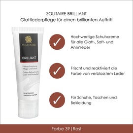 Solitaire Brillant 75 ml Shoe Cream in a Tube, Intensive Care and Waterproofing for Shoes, Bags and Clothing Made of Leather - Red -