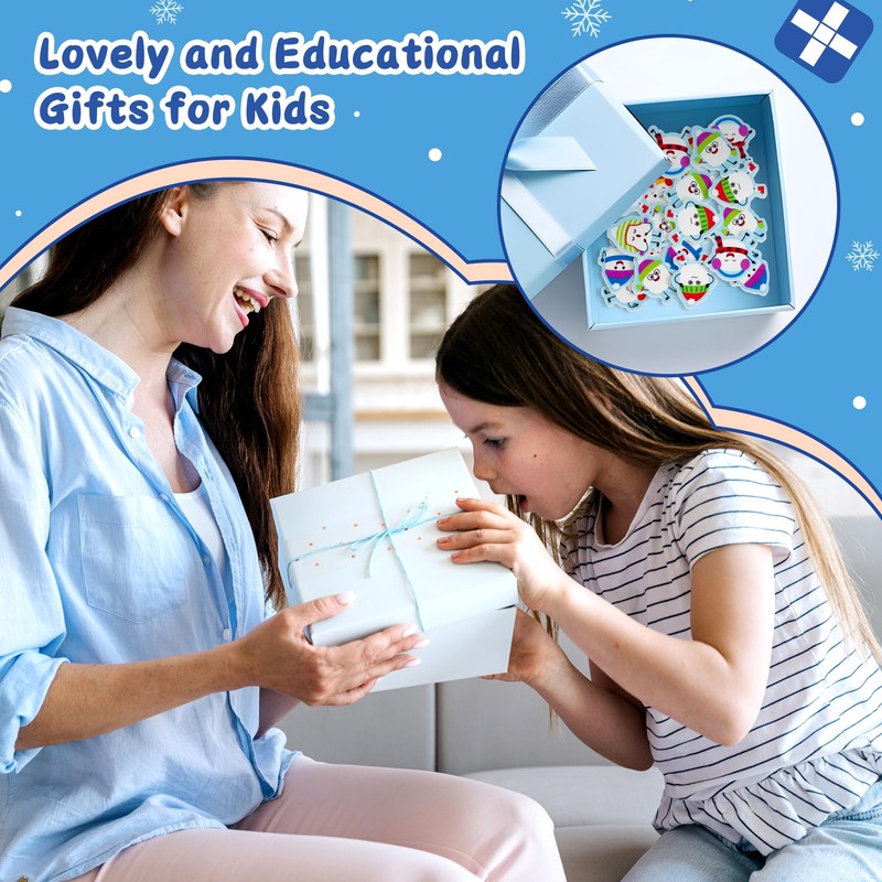 CJiangpo 60Pcs Winter Mini Erasers for Kids Bulk, Marshmallow Eraser