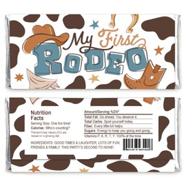 Big Dot of Happiness My First Rodeo - Candy Bar Wrapper Little Cowboy 1st Birthday Party Favors - Set of 24