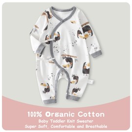 Cherie Kids 100% Organic Cotton Soft 0-6 Months Newborn Baby Romper Jumpsuits for Boys and Girls Unisex Long Sleeve