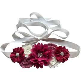 Luoyunna Flowers for Sashes Maternity Pregnancy Sash Belt for Baby Shower Wedding Bride, Burgundy, width： 1 inch， length： 94.5 inches