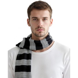 Century Star Mens Black and Gray Striped Scarf-Winter Warm Long Scarves For Party Festival Casual Costume Accessory